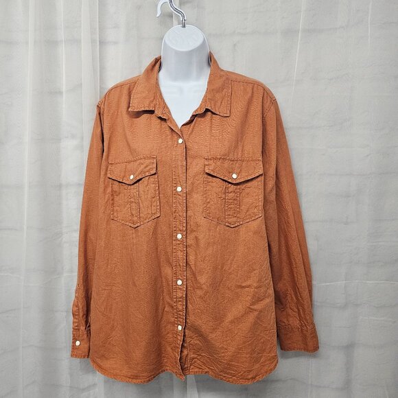 Lola River Burnt Orange Hemp Blend Pearl Snap Shirt Western XL - Picture 1 of 11
